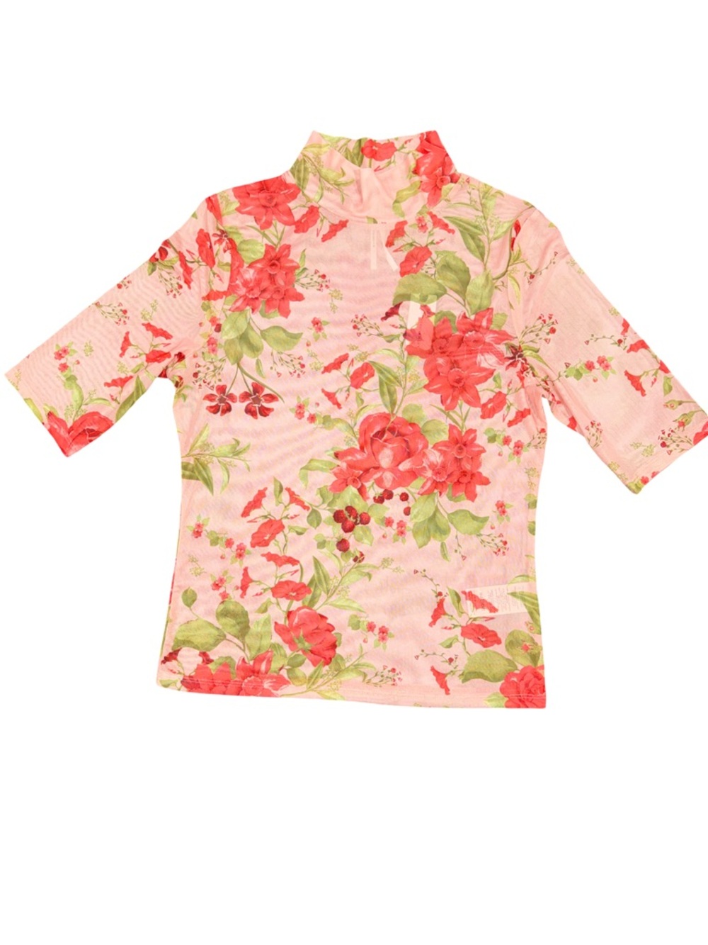 By Anthropologie NWT Half Sleeve Mesh Top Size Medium Floral Sheer Whimsical